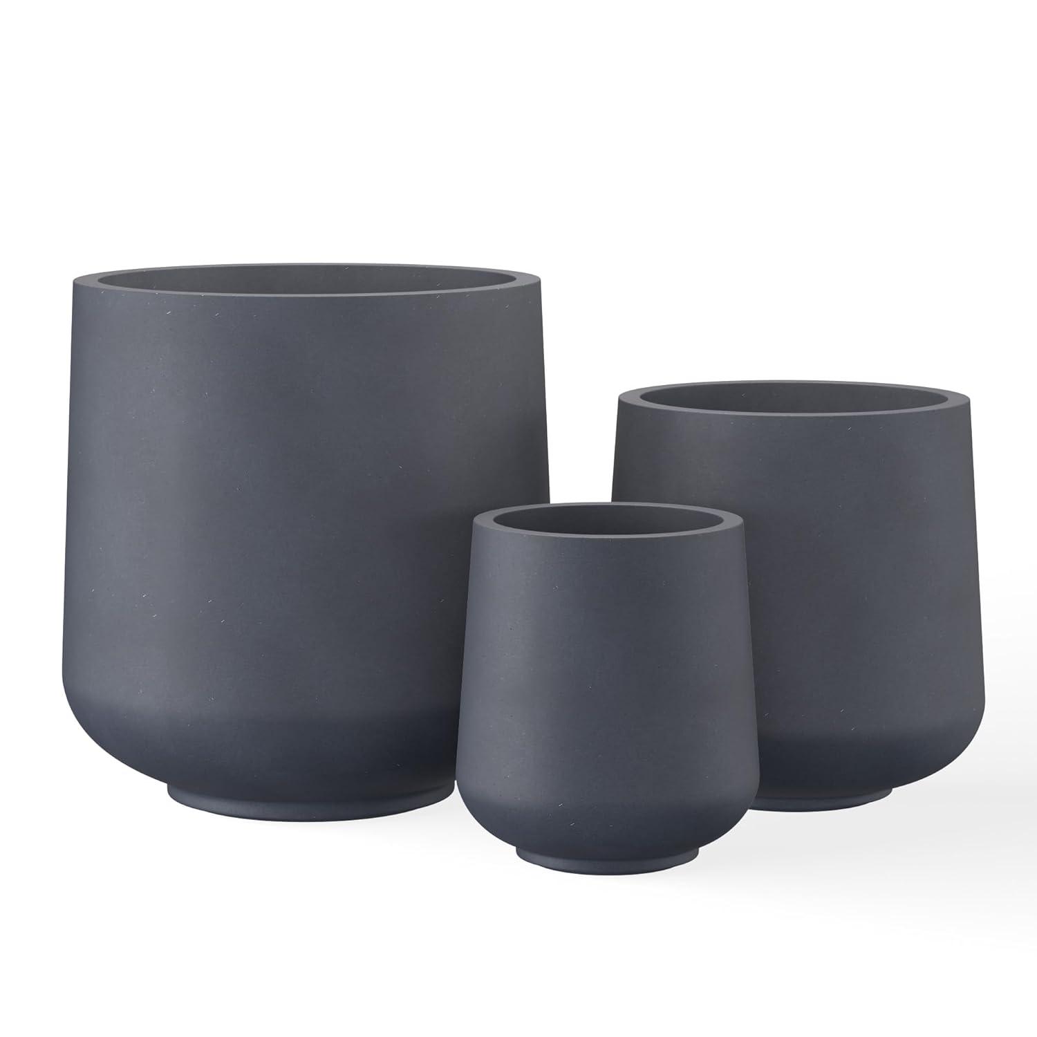 Kante Kante Round Concrete Planters, Outdoor Indoor Pots Containers with Drainage Holes Set