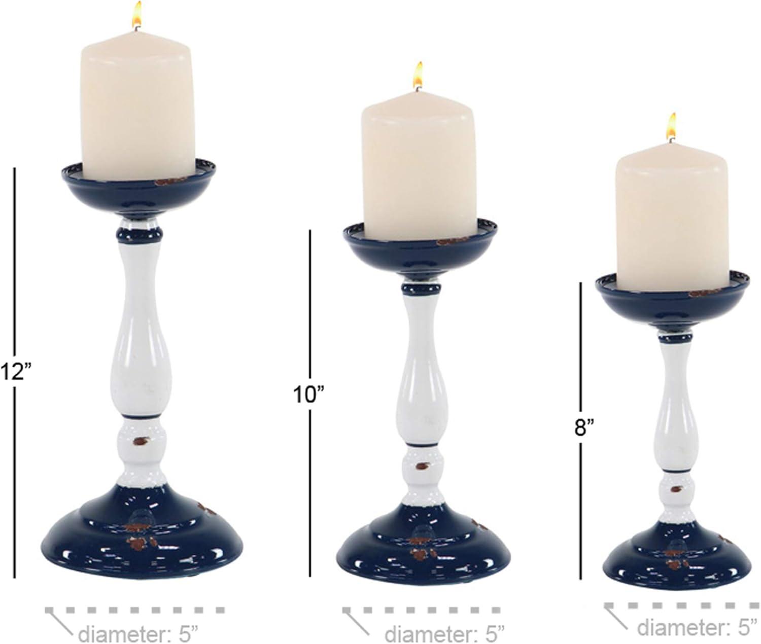 Rustic White and Blue Wood Candlestick Set, 20" Length