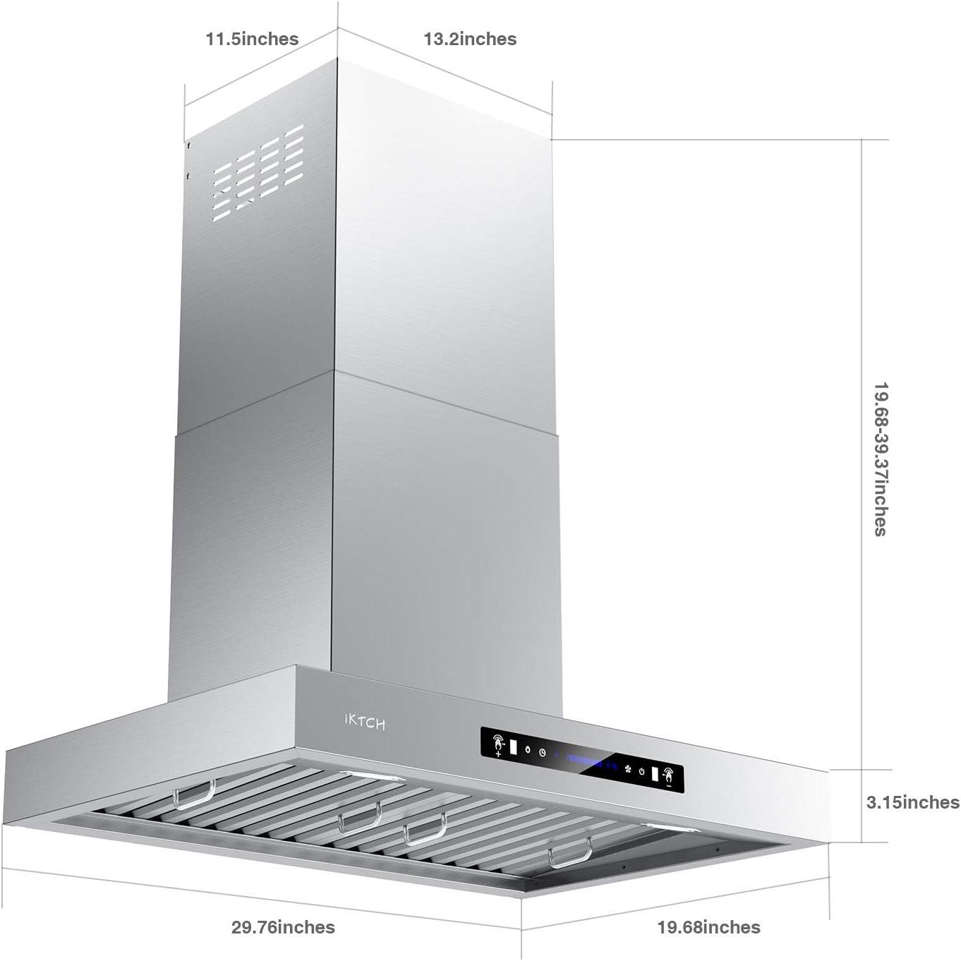 IKTCH 30" Stainless Steel 900 CFM Wall Range Hood with Baffle Filter