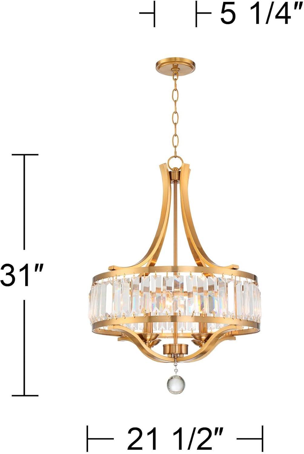 Possini Euro Design Prava Warm Brass Pendant Chandelier 21 1/2" Wide Modern Crystal 4-Light Fixture for Dining Room House Foyer Kitchen Island Bedroom