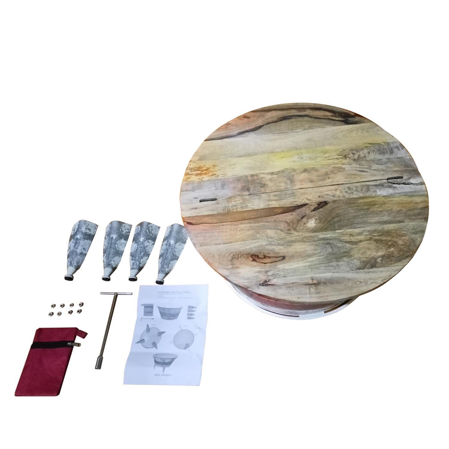 Distressed Metal Frame Cocktail Table with Hinged Lift Top Storage Brown/Gray - Benzara