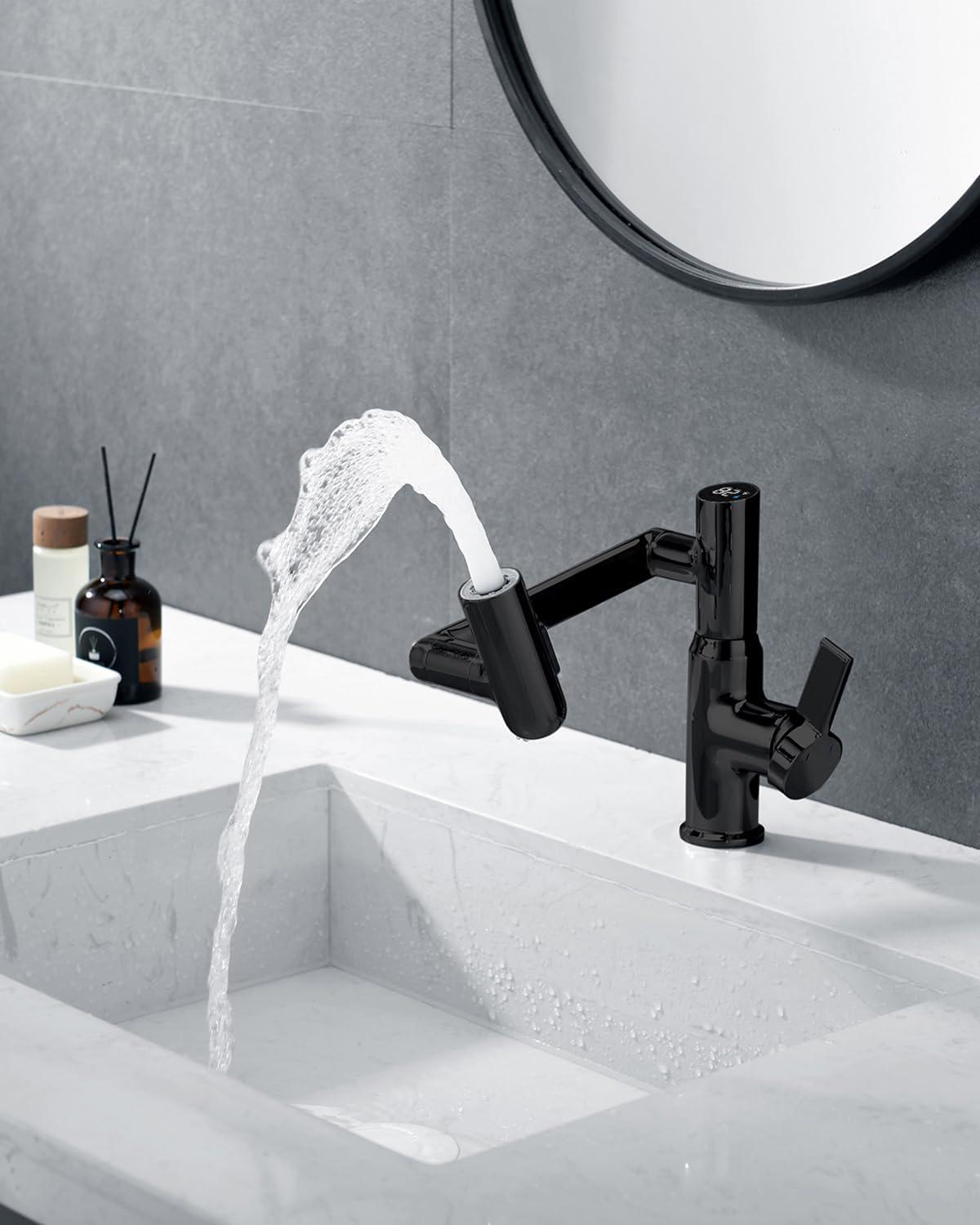 Lefton BF2204-3 Lefton Rotatable Single Hole Bathroom Faucet with Temperature Display BF2204
