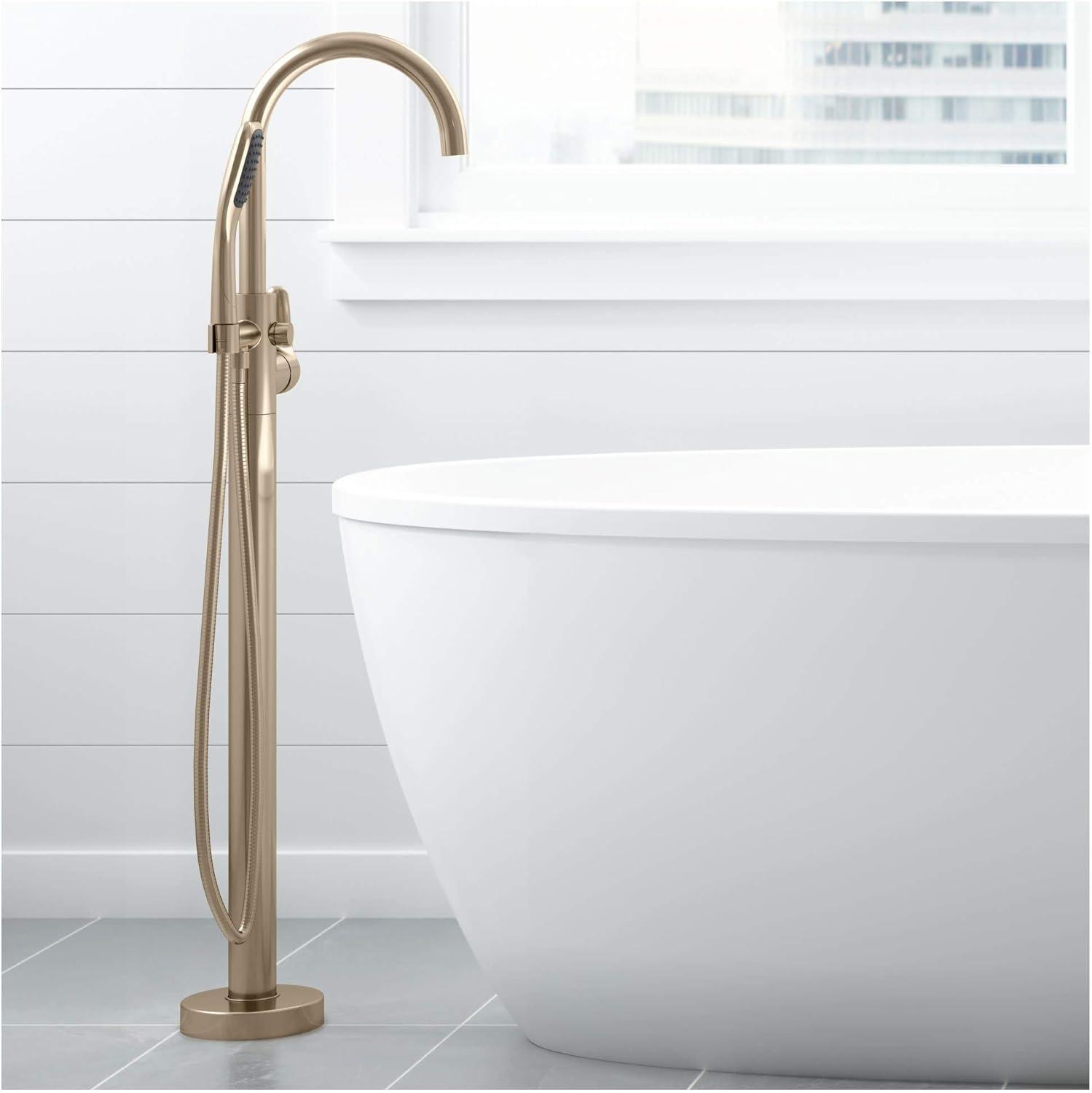 Brushed Bronze Freestanding Tub Filler with Hand Shower