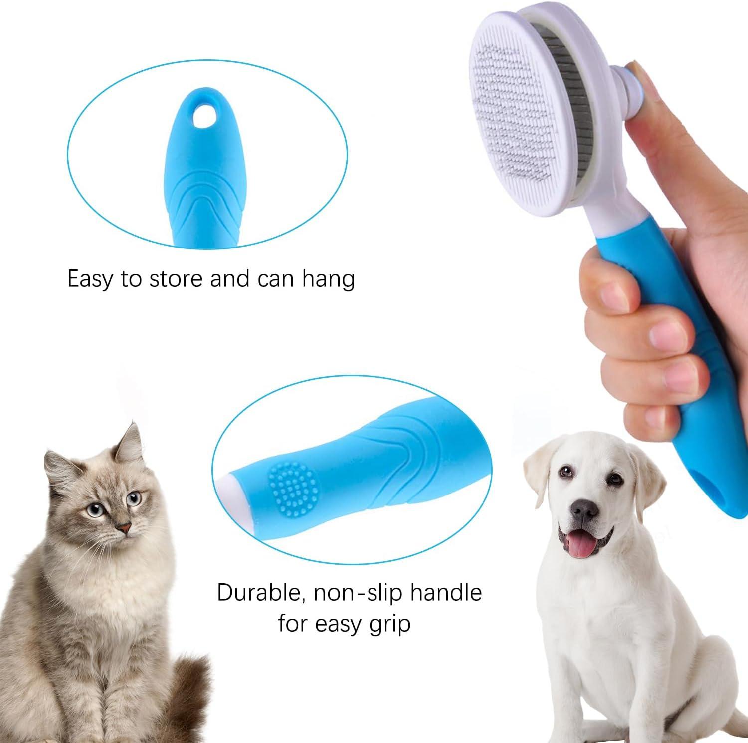 Cat Grooming Brush, Self Cleaning Slicker Brushes for Dogs Cats Pet Grooming Brush Tool Gently Removes Loose Undercoat, Mats Tangled Hair Slicker Brush for Pets Massage-Self Cleaning-Upgraded C42