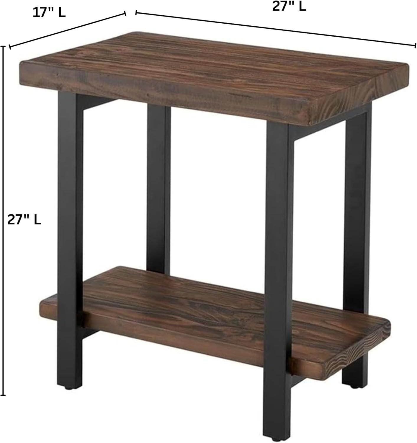 Pomona Solid Wood and Metal End Table with Shelf - Alaterre Furniture: Rustic Design, Fixed Shelf, Rectangle Shape