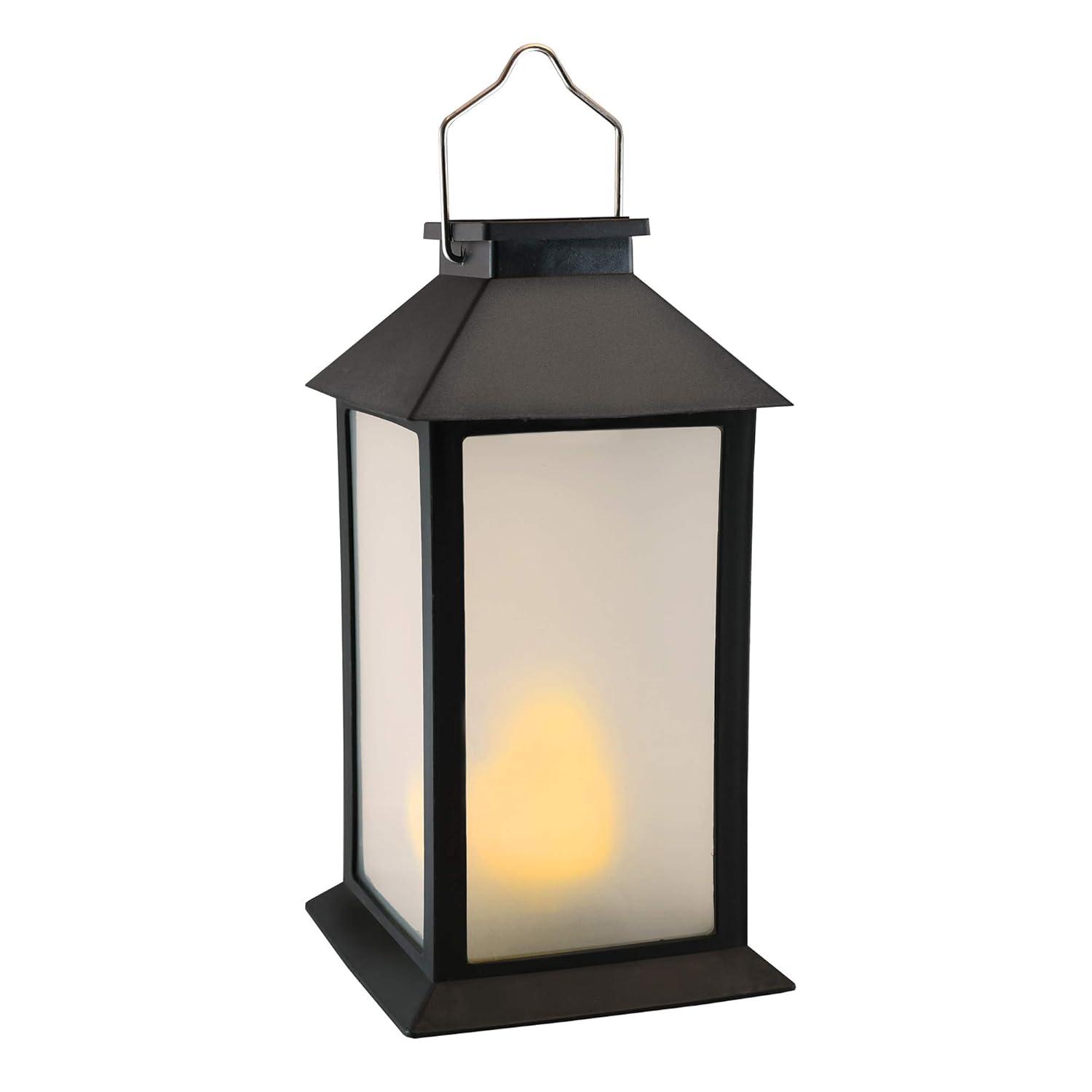 LumaBase Solar Powered Flame Effect LED Black Lantern