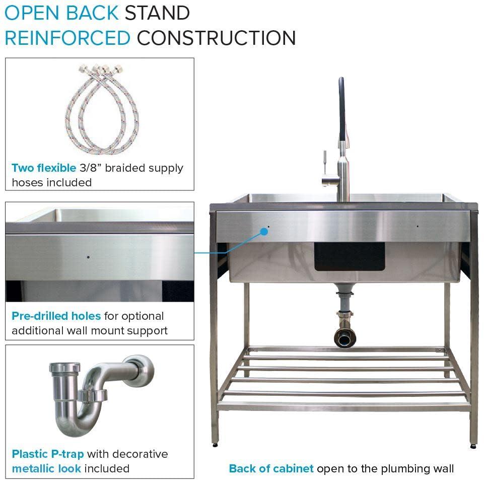 TFH-3622-SS 36'' L x 22'' W Free Standing Laundry Sink with Faucet