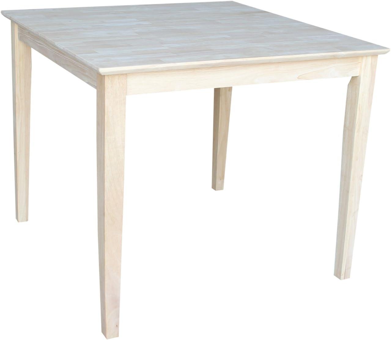 36" Square Solid Wood Dining Table with Shaker Legs Unfinished - International Concepts: Parawood, Seats 4