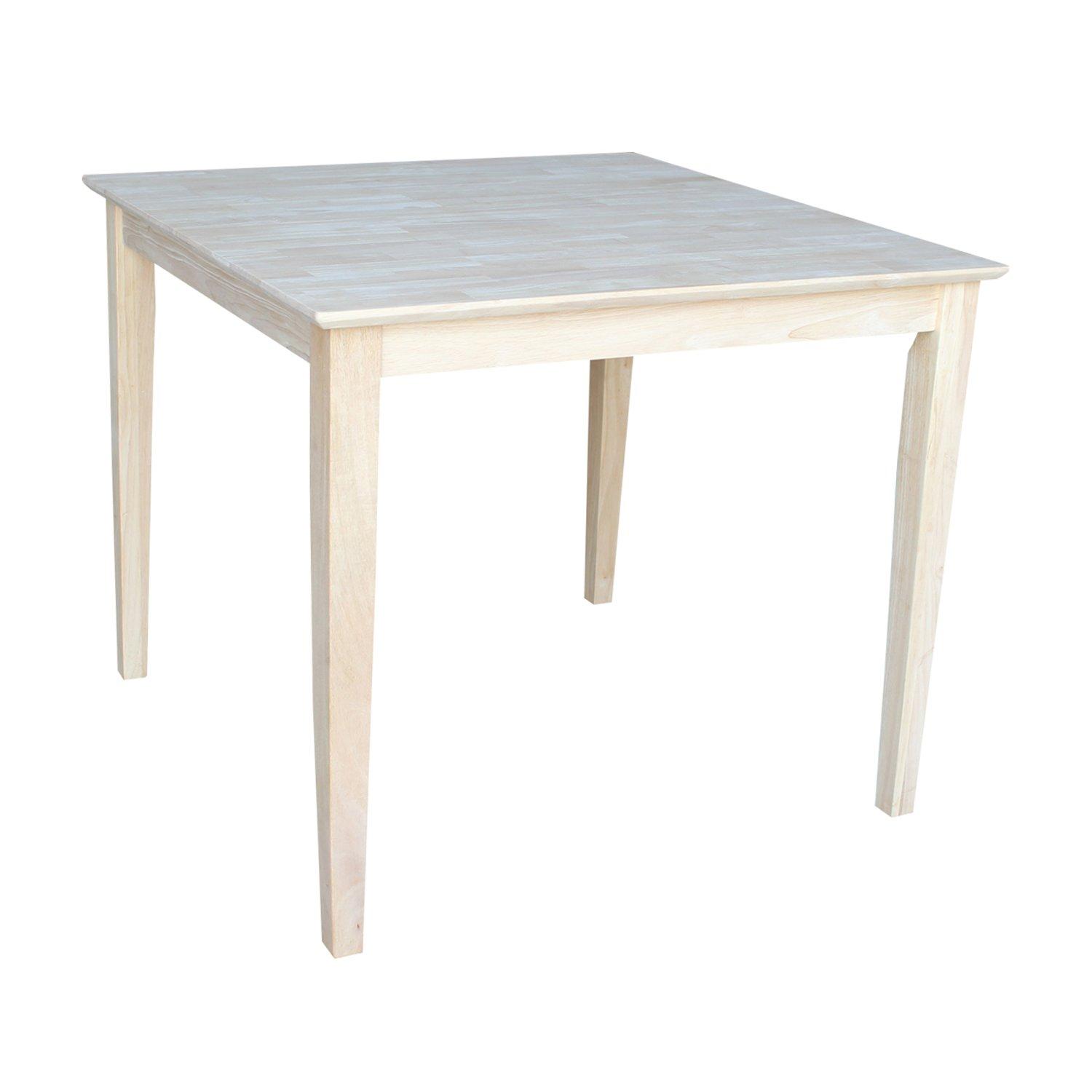 36" Square Solid Wood Dining Table with Shaker Legs Unfinished - International Concepts: Parawood, Seats 4