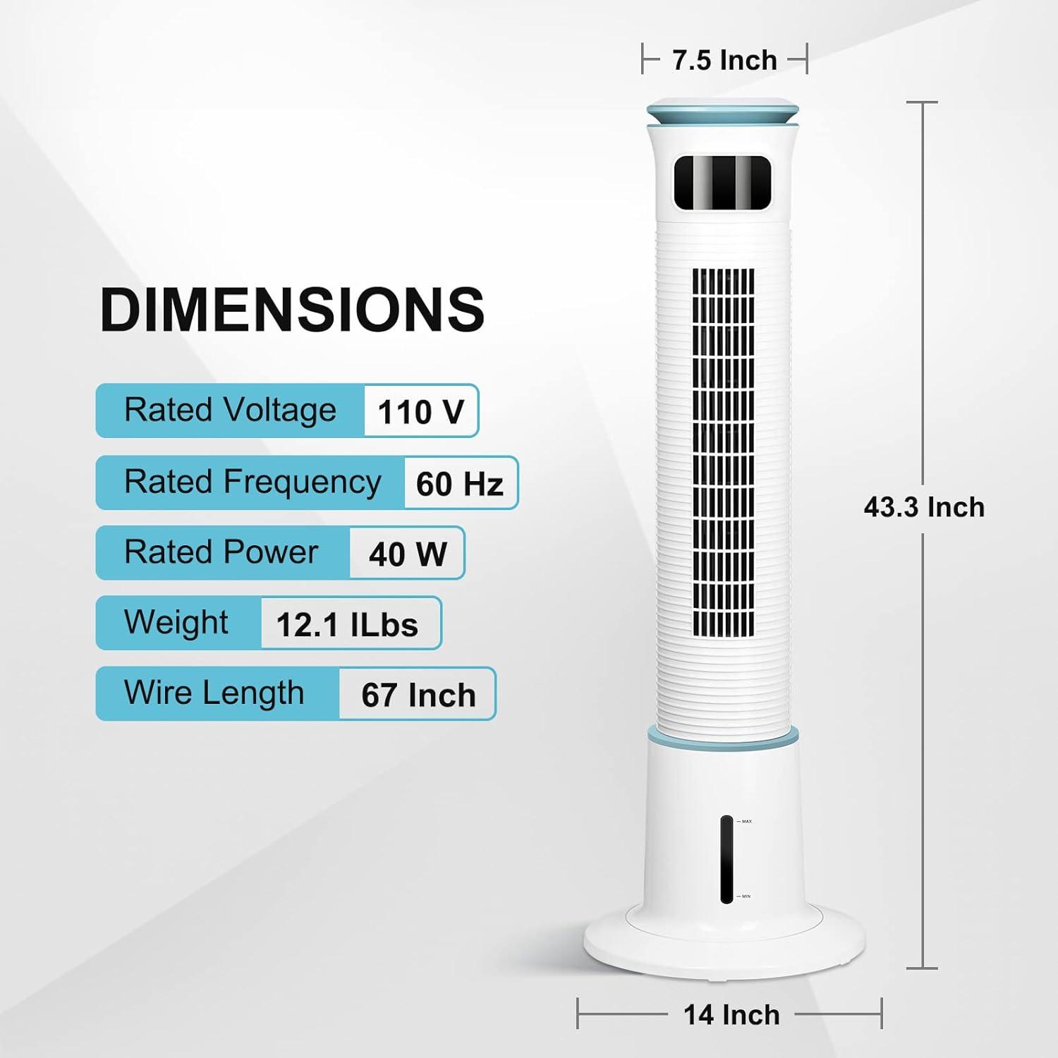 White 43" Bladeless Oscillating Misting Tower Fan with Remote