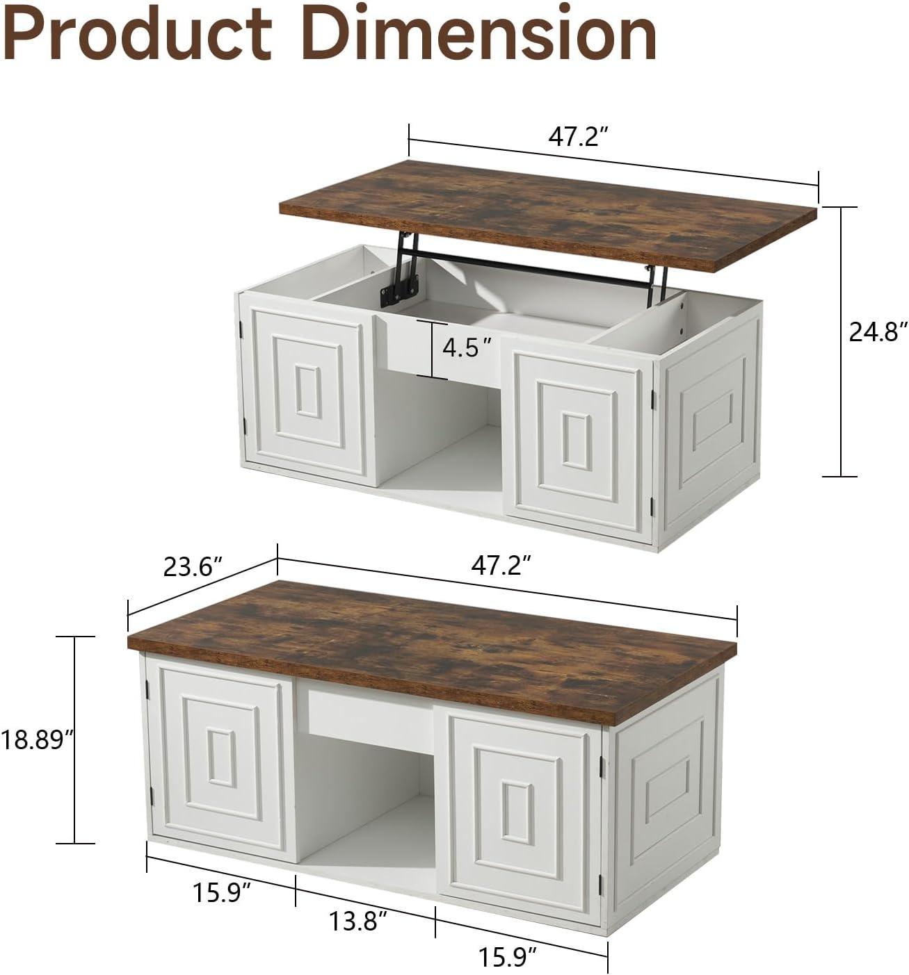 47.3" Lift Top Coffee Table, Farmhouse Coffee Table for Living Room, White Lift Top Coffee Table with Large Hidden Storage Compartment and Sliding Barn Doors, White