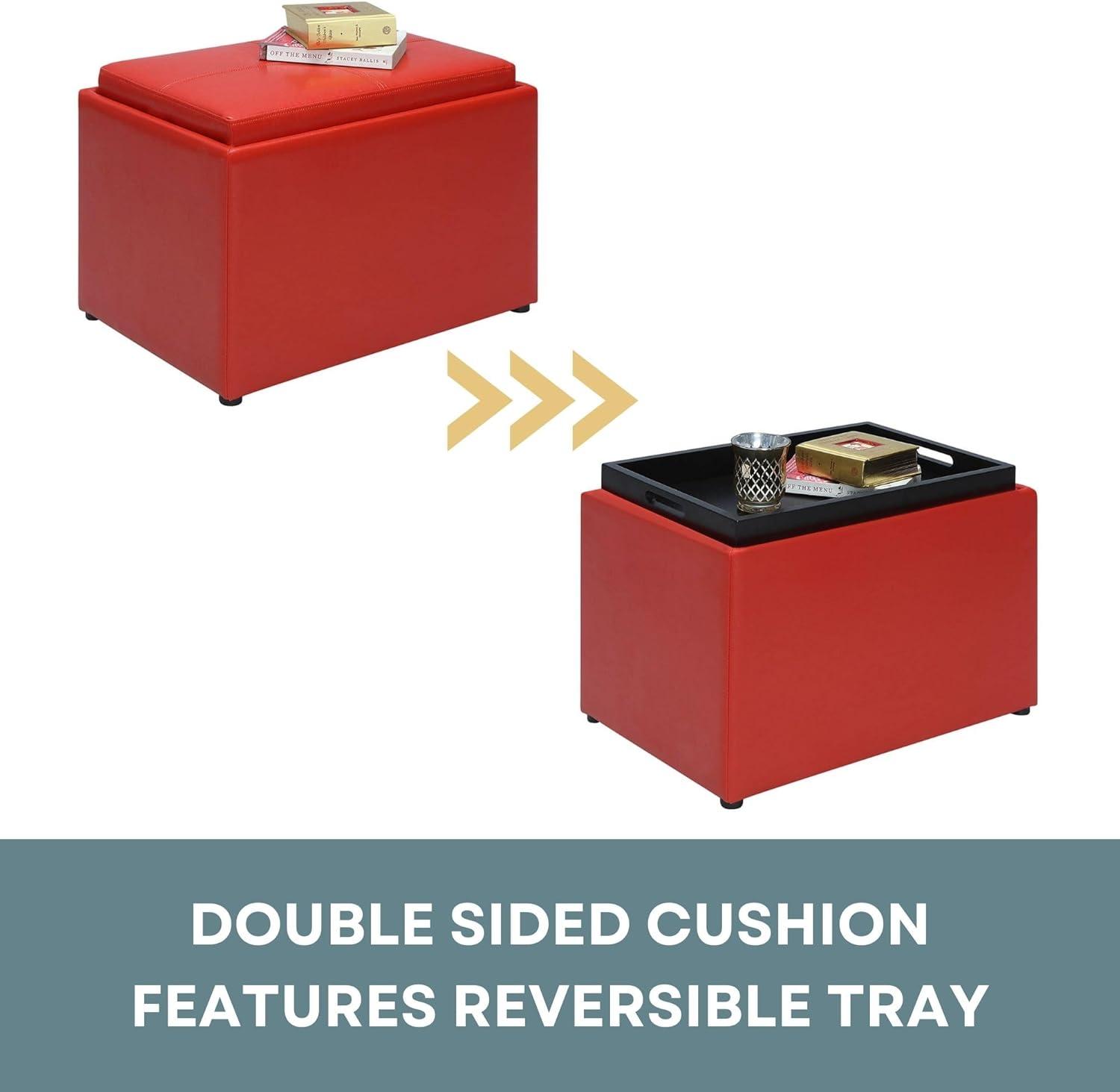 Convenience Concepts Designs4Comfort Accent Storage Ottoman with Reversible Tray, Red Faux Leather