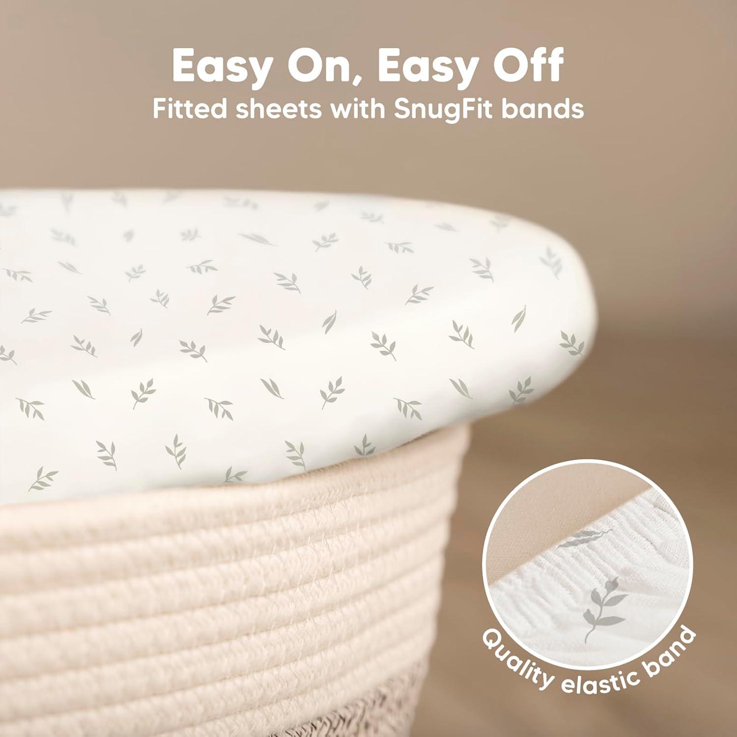 KeaBabies Organic Bassinet Sheet for Baby Girls, Boys, 2-Pack Soothe Bassinet Fitted Sheets, Bedside Bassinet Mattress Sheet (Herb)