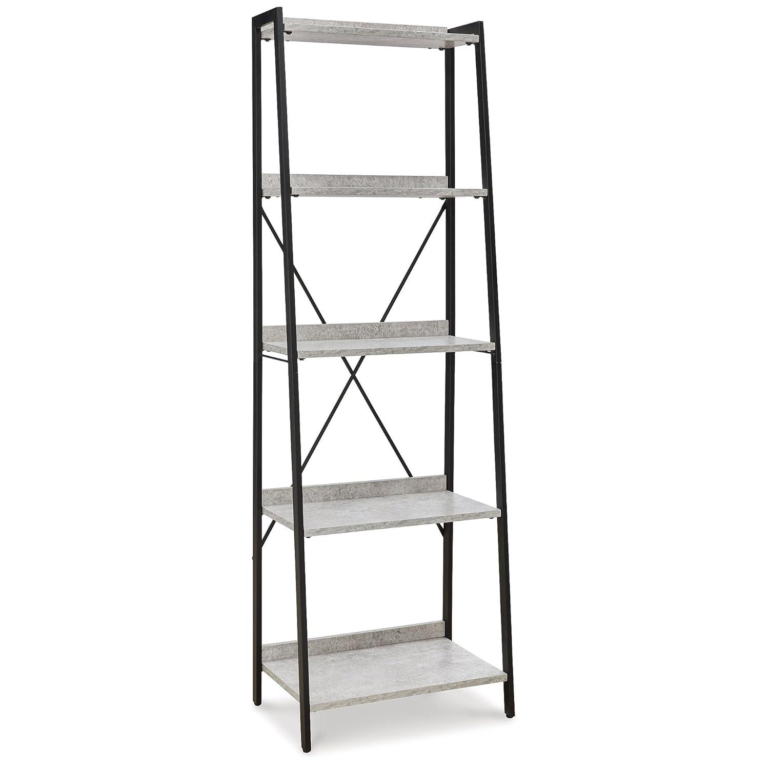 Contemporary Black and Gray Faux Concrete 5-Shelf Bookcase