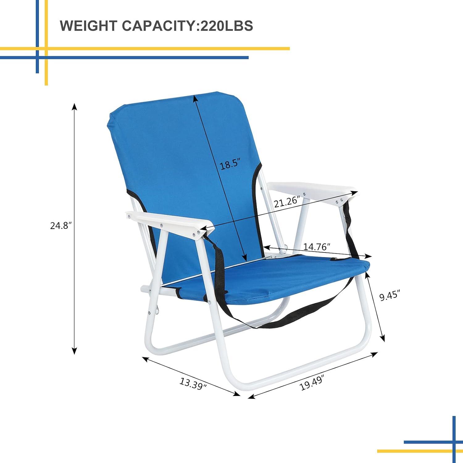 Blue Oxford Fabric Folding Beach Chair with White Iron Frame