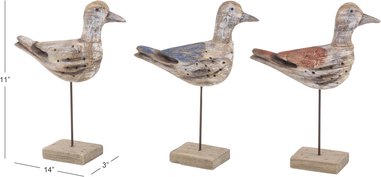 Coastal Charm Distressed Wood Bird Sculptures - Set of 3