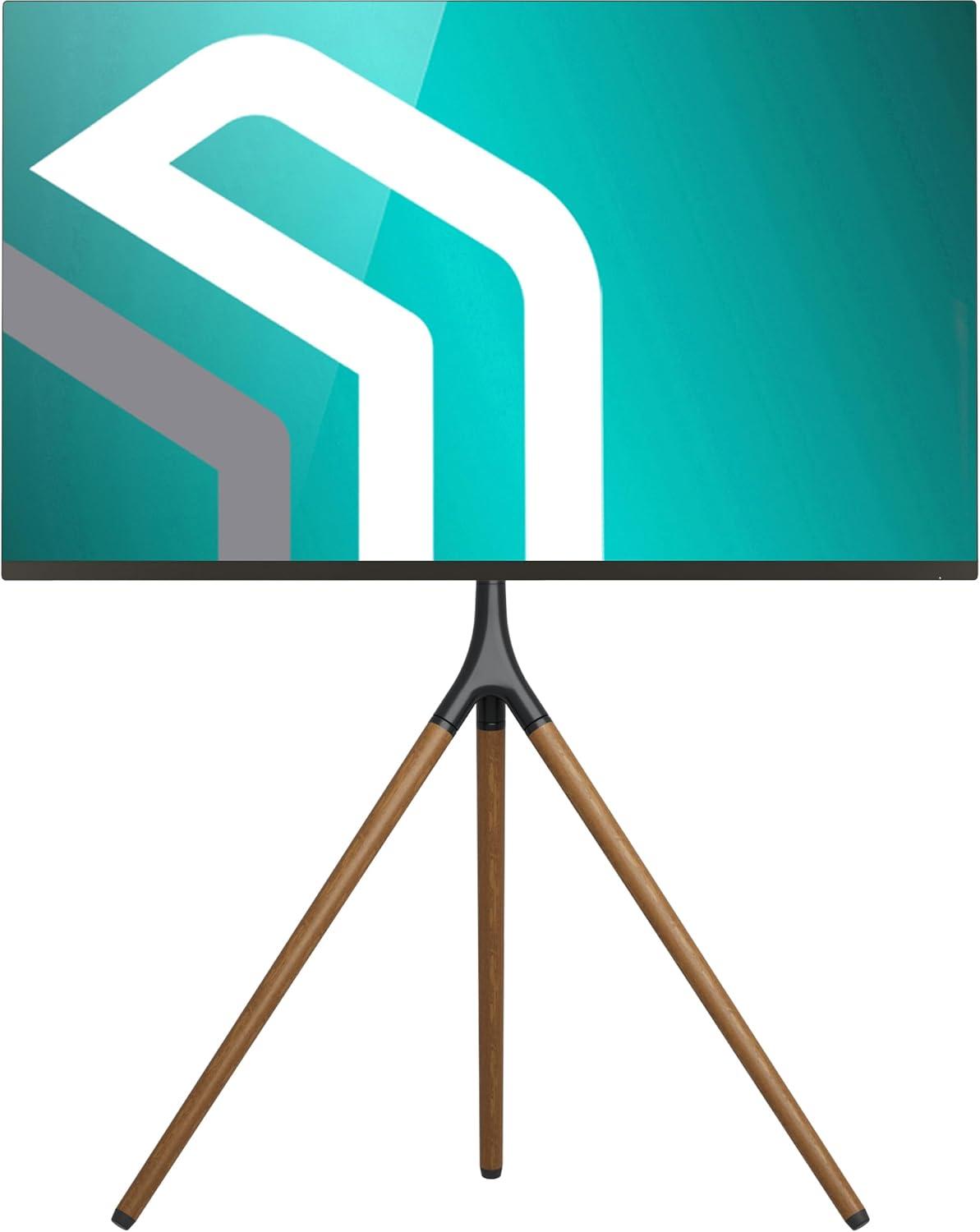 ONKRON Tripod TV Stand Wood for TVs up to 65" and 77 lbs, Swivel Floor Corner TV Stand Adjustable