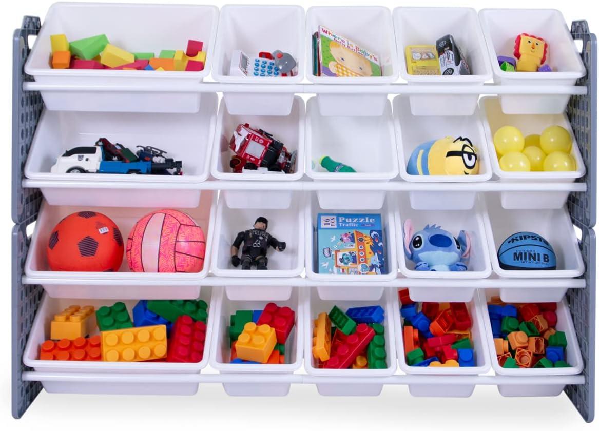 UNiPLAY Toy Organizer With 20 Removable Storage Bins and Block Play Panel, Multi-Size Bin Organizer