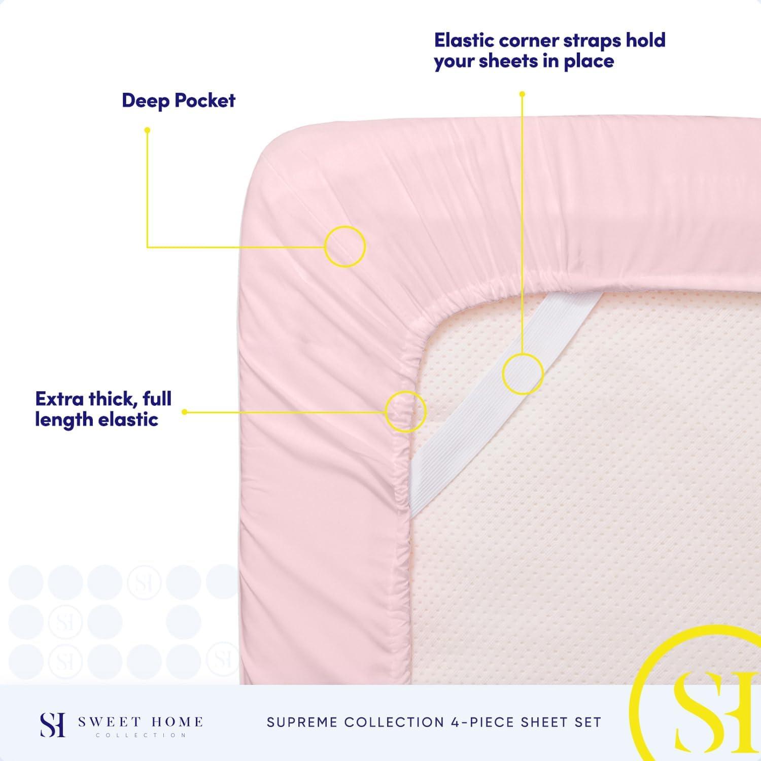 4 Piece Sheet Set, Ultra Soft 1800 Series Collection - King, Pale Pink