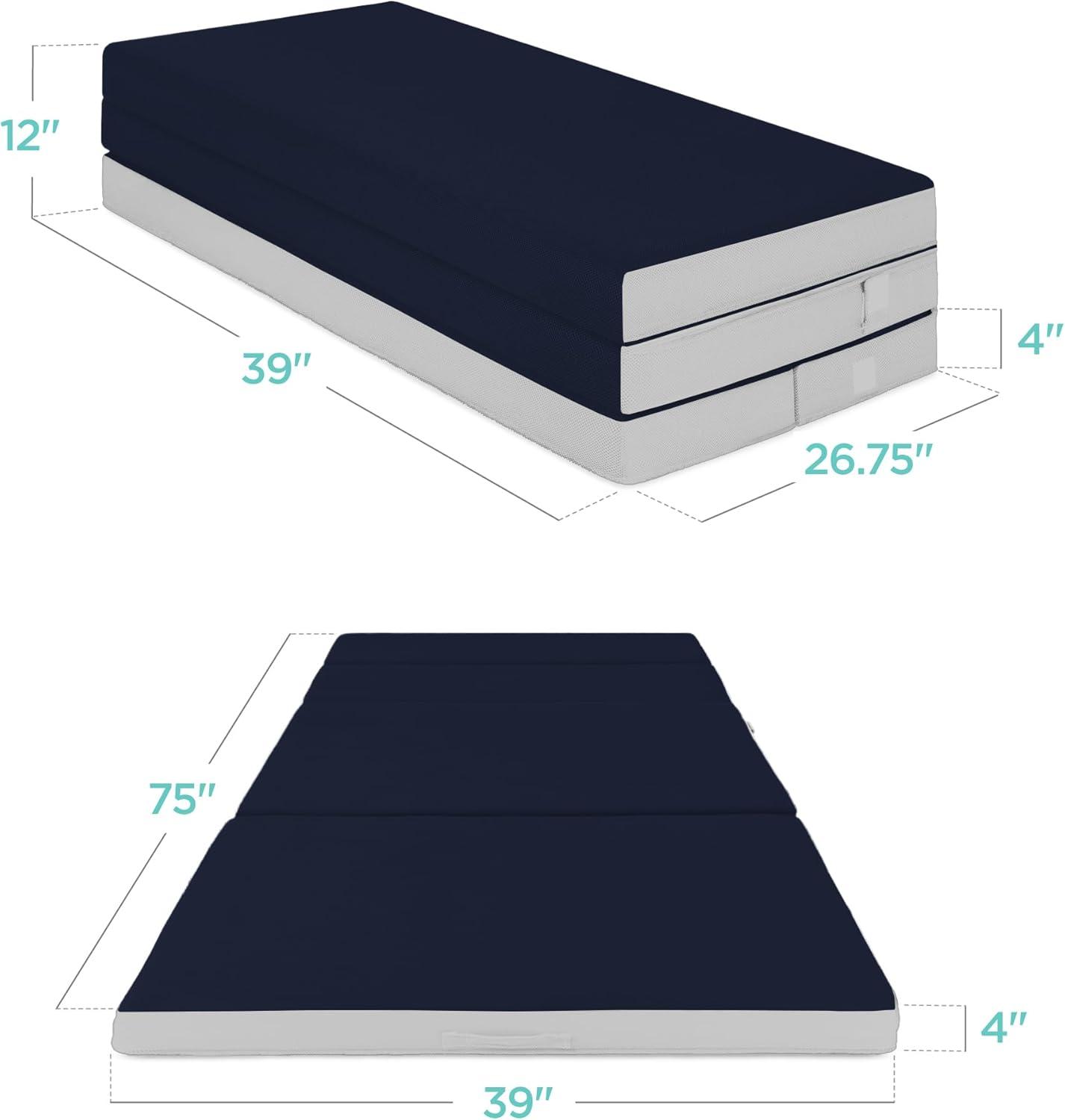 Midnight Blue Foldable Twin Foam Mattress with Carry Case