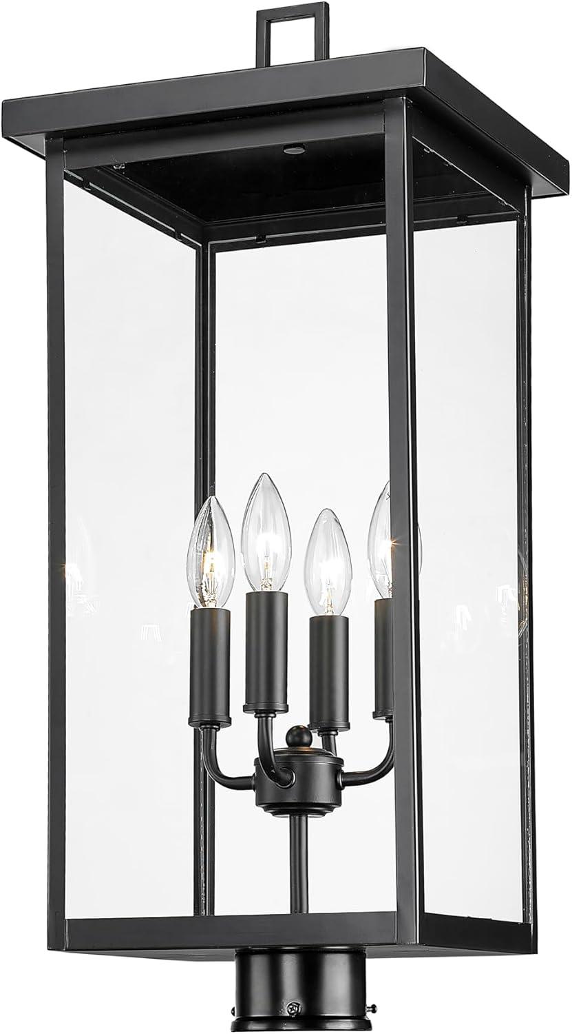 26" Black Steel Outdoor Post Lantern with Clear Glass Shade