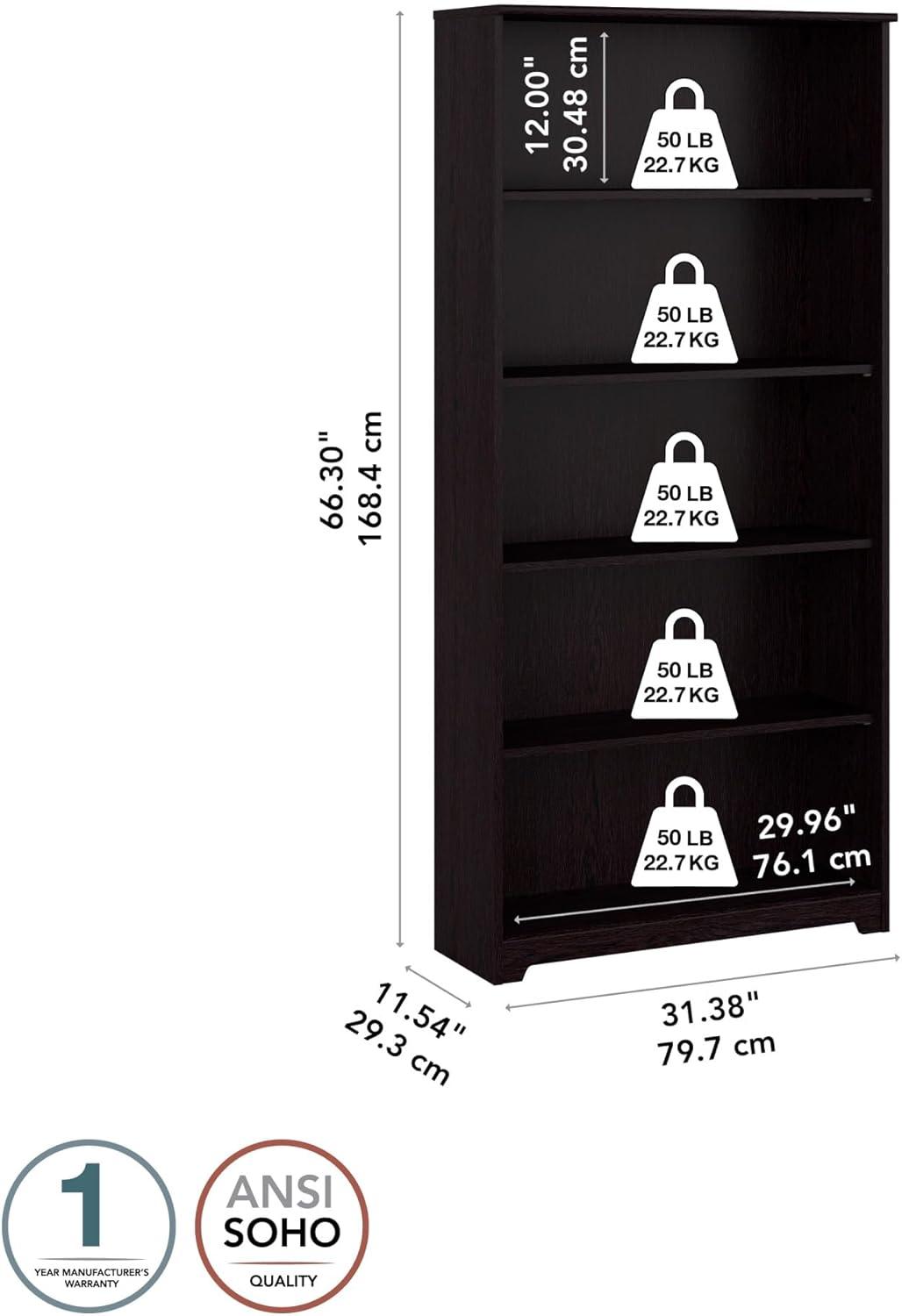 Bush Furniture Cabot Tall 5 Shelf Bookcase, Espresso Oak