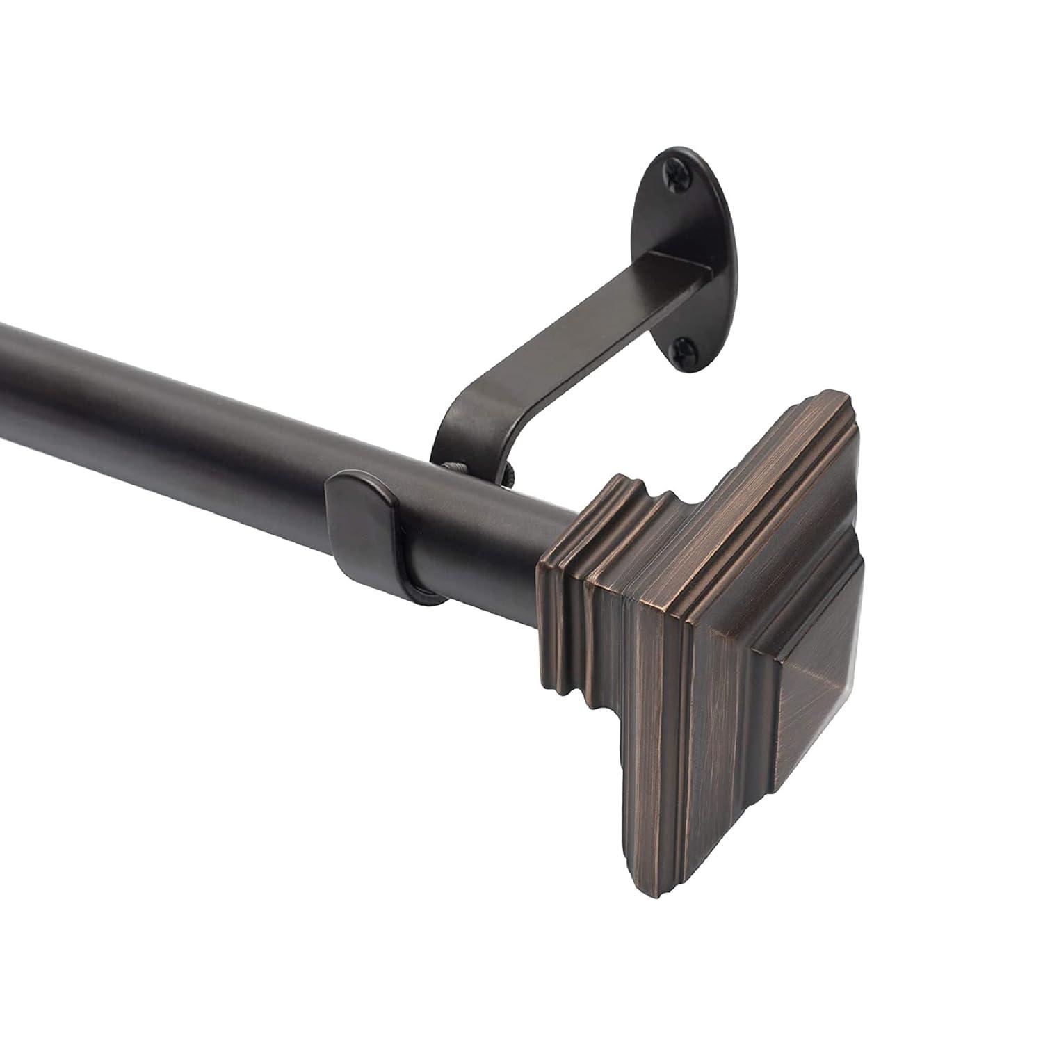 Florence 1" Window Drapery Single Curtain Rod with Square Finial - 48"-86" - Antique Bronze - Elrene Home Fashions