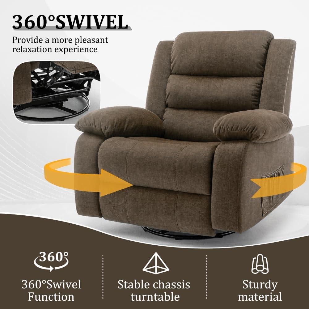 Ellisse Recliner Chair, Wide Rocker Chair, Rocking Chair with Massage and Heat, 360°Swivel Rocking Chairs, Oversized Recliner for Adult