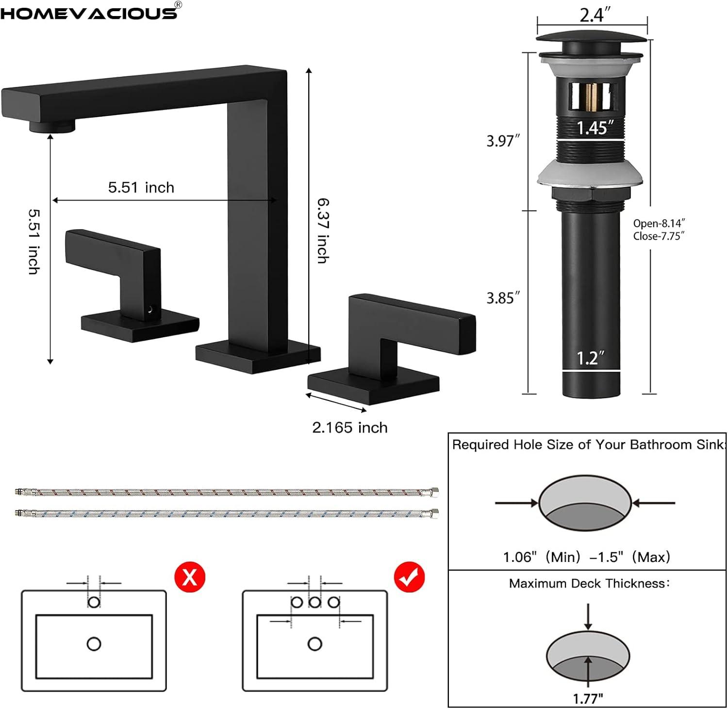 Matte Black Brass 2-Handle Widespread Bathroom Faucet