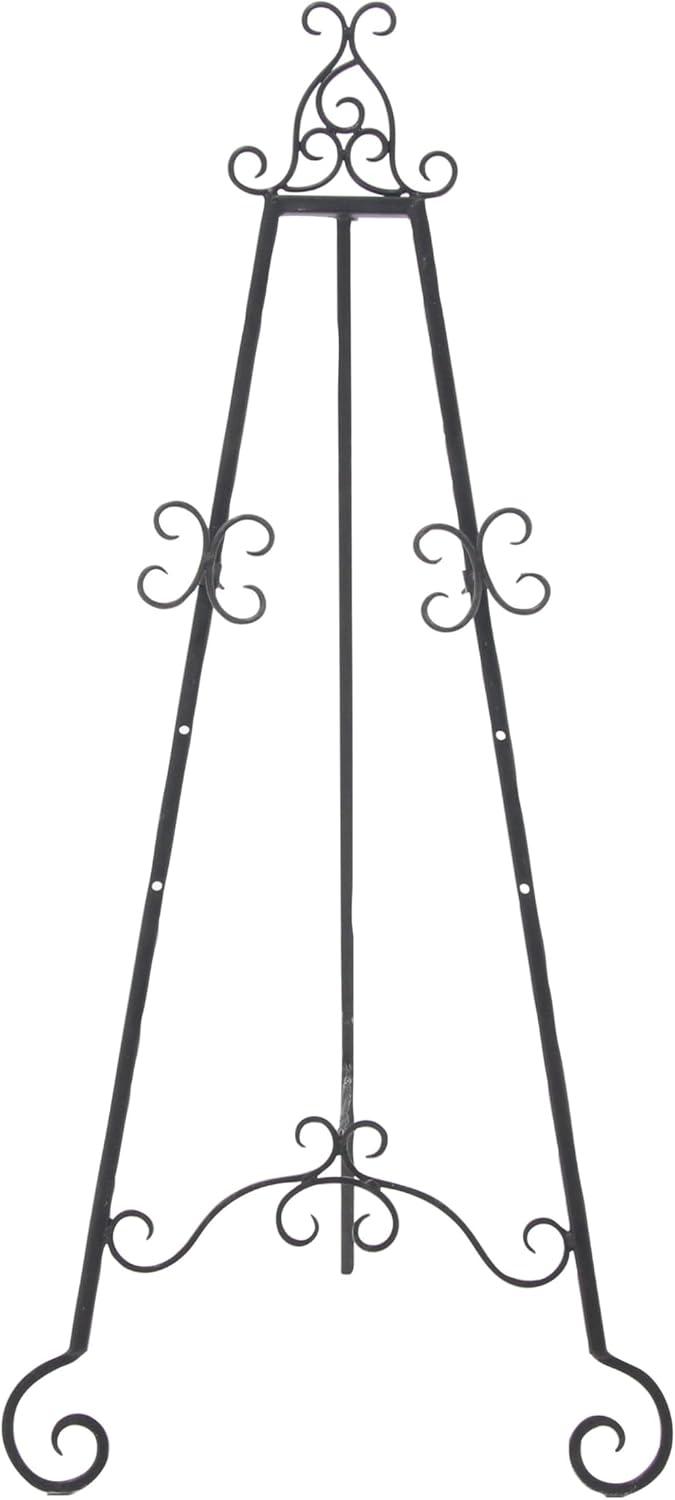 Black Metal Scroll Design Floor Easel with Adjustable Tiers