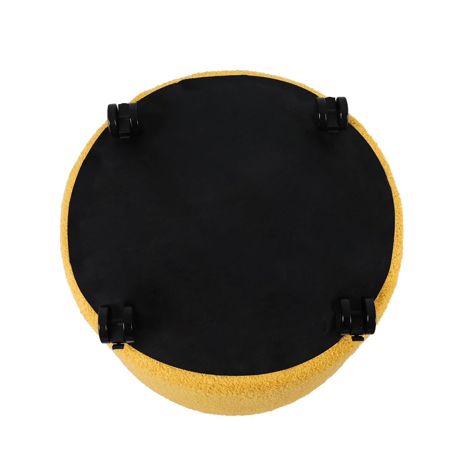 Round Storage Ottoman with Casters, Teddy Velvet Button Tufted Foot Rest Stool for Living Room Bedroom