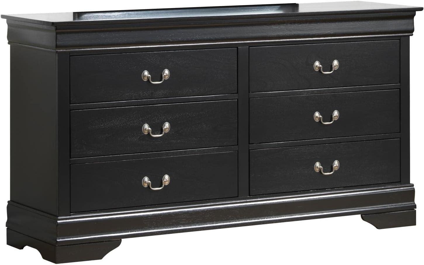 Double Black Wood Horizontal Dresser with Dovetail Drawers