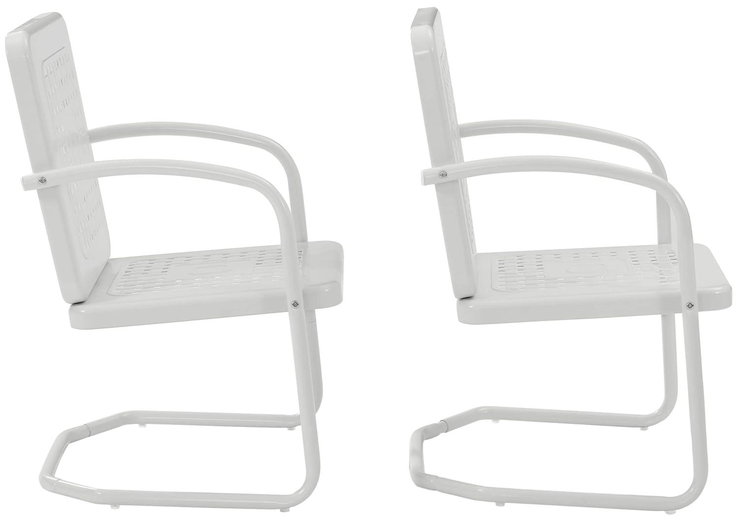 Crosley 2pk Bates Outdoor Steel Arm Chairs White: Vintage Style, Powder-Coated Finish, UV & Weather Resistant