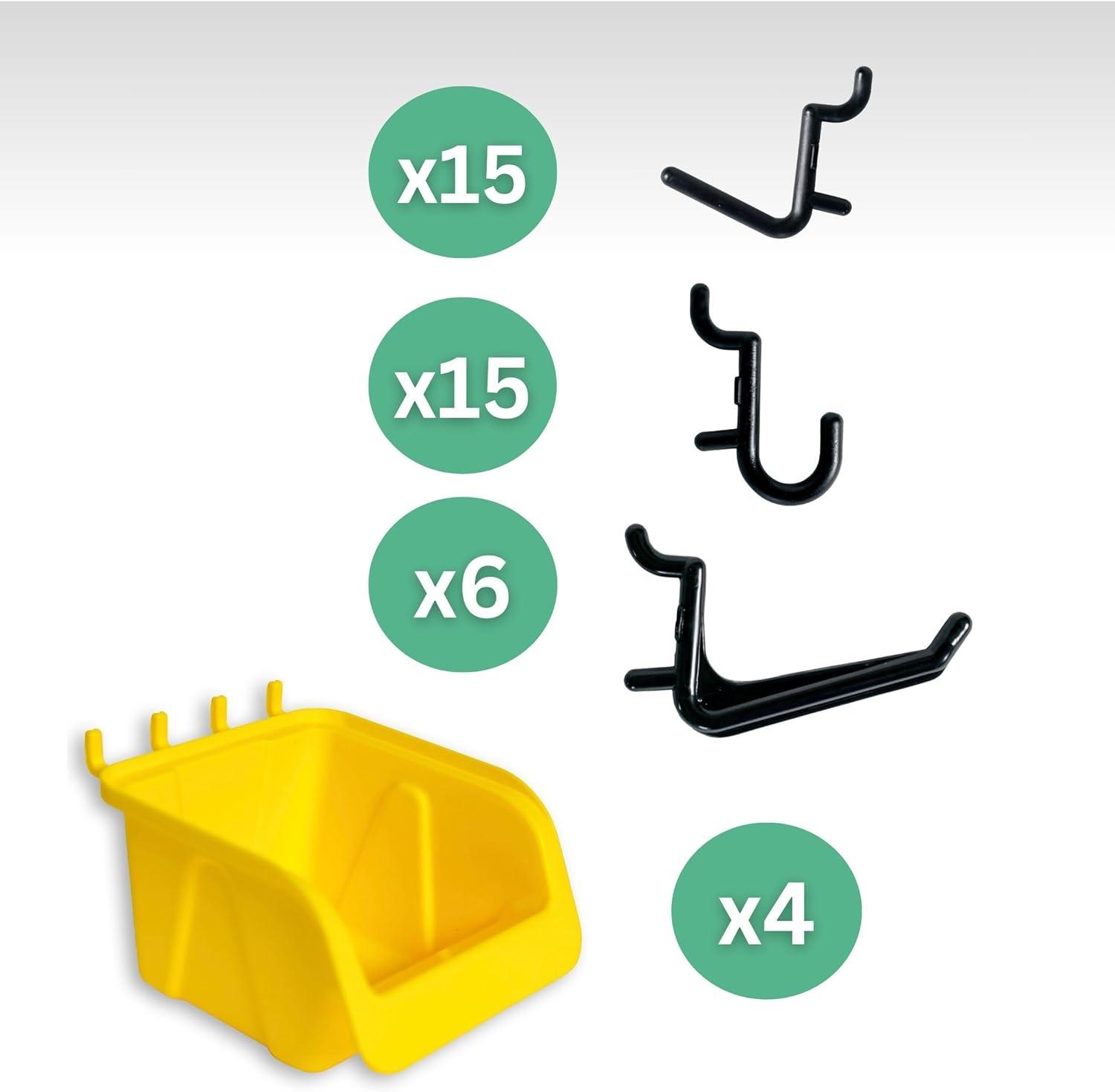 Wall Peg Hook Kit - L Style Pegboard Hooks Tool Storage Garage Organizer Choice Black or White Pegs