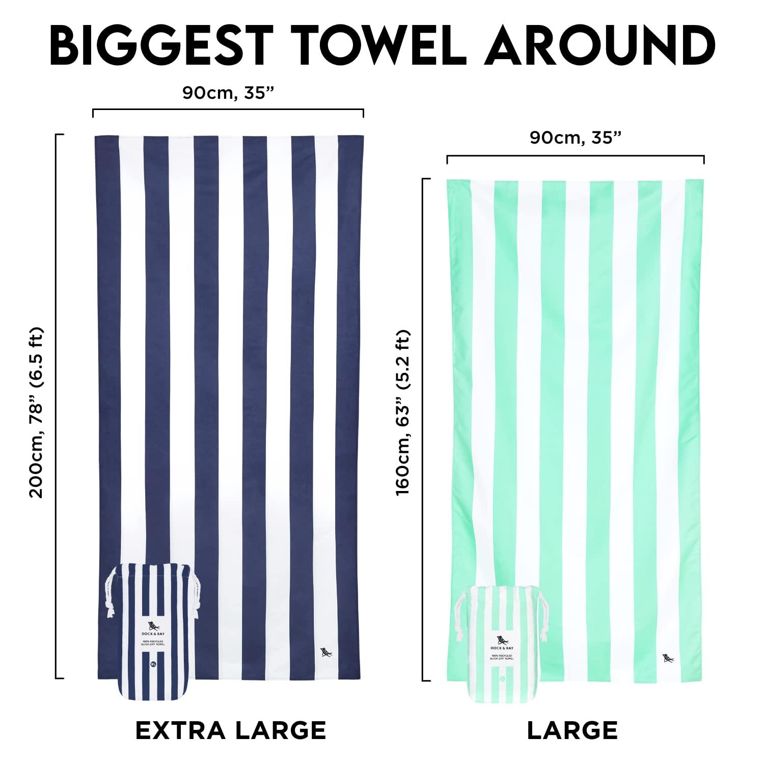 Dock & Bay Beach Towel - Quick Dry, Sand Free - Compact, Lightweight - 100% Recycled - Includes Bag