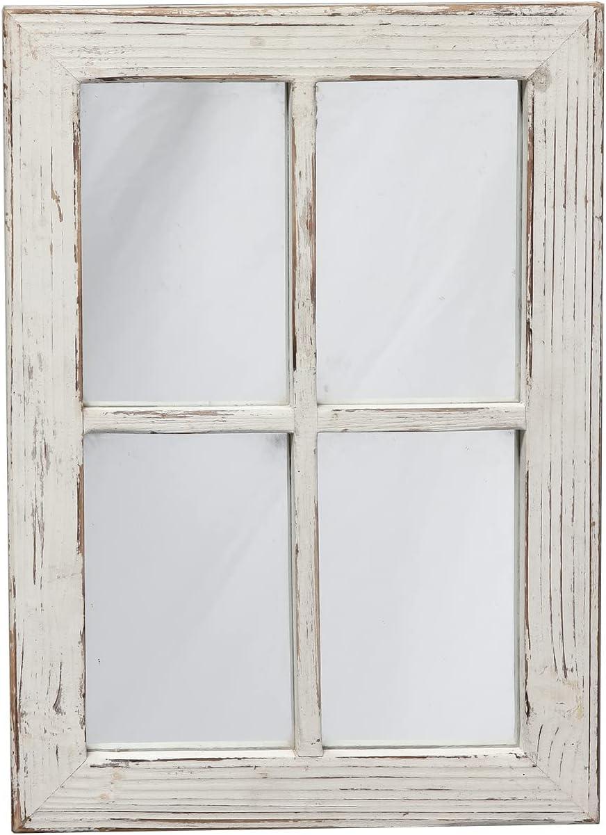 Rustic Window Pane Mirror Wall Decor 11" x 16", Hanging Distressed White Farmhouse Window Frame Mirror Home Decor, Wood Decorative Bedroom Mirror for Wall Living Room