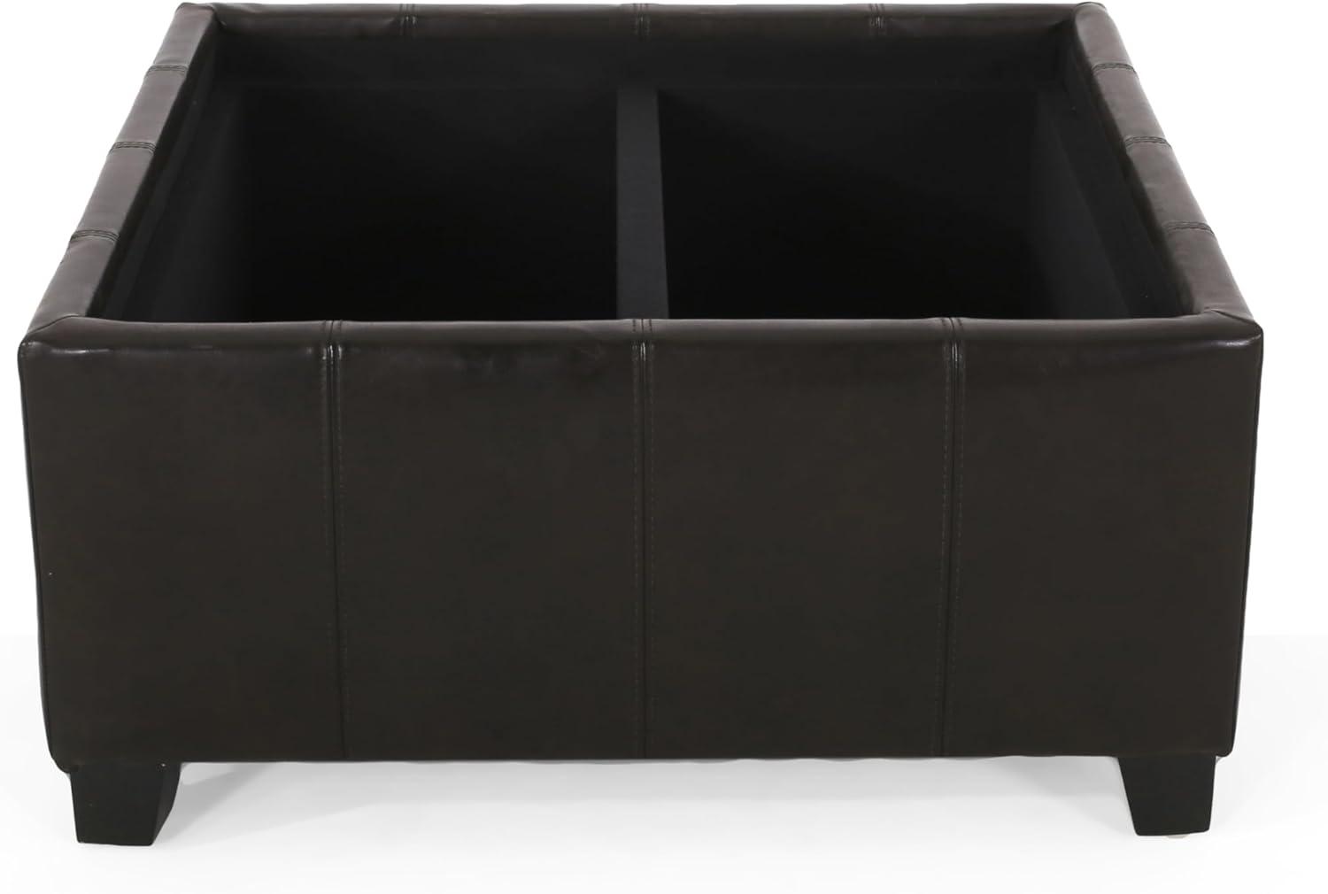 Mansfield Faux Leather Tray Top Storage Ottoman - Brown - Christopher Knight Home: Square Upholstered Bench with Wood Frame