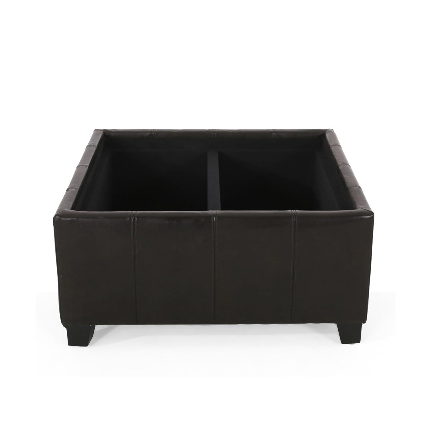 Mansfield Faux Leather Tray Top Storage Ottoman - Brown - Christopher Knight Home: Square Upholstered Bench with Wood Frame