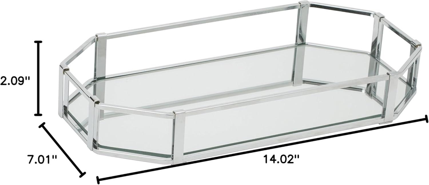 Octangular Design Bathroom Tray Chrome - Home Details: Steel Vanity Accessory, Spot Clean, 14.02" x 7.01" x 2.09"