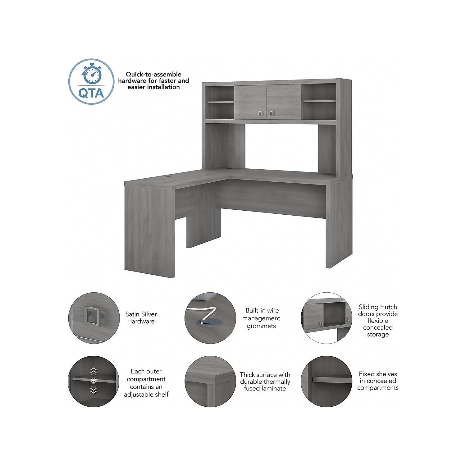 Bush Business Furniture Echo 2-Piece L-Shape Computer Desk Office Set with Hutch