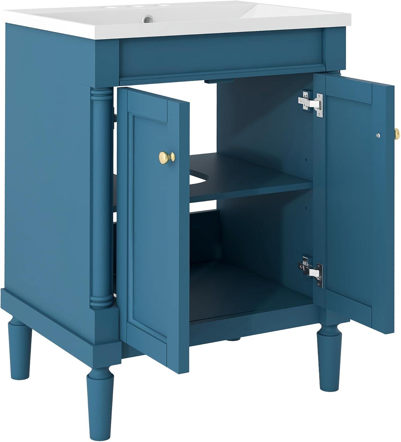 Green Shaker Style Bathroom Vanity with Tempered Glass Top