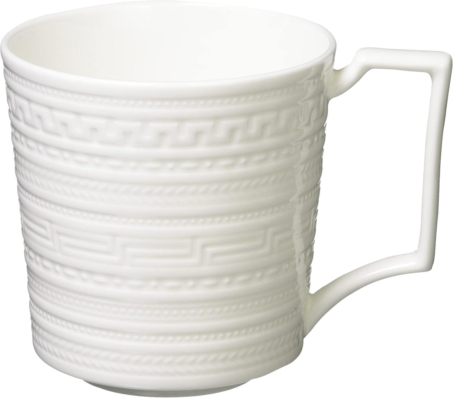 White Geometric Embossed Ceramic Mug, 12-Ounce