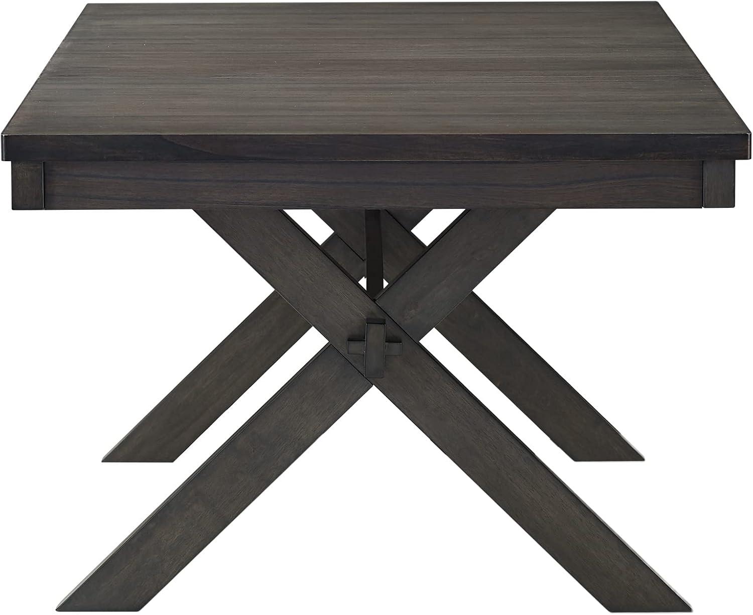 Crosley Hayden Extendable Dining Table Slate: Rustic Farmhouse Style, Seats 8 with Leaf, MDF & Rubberwood