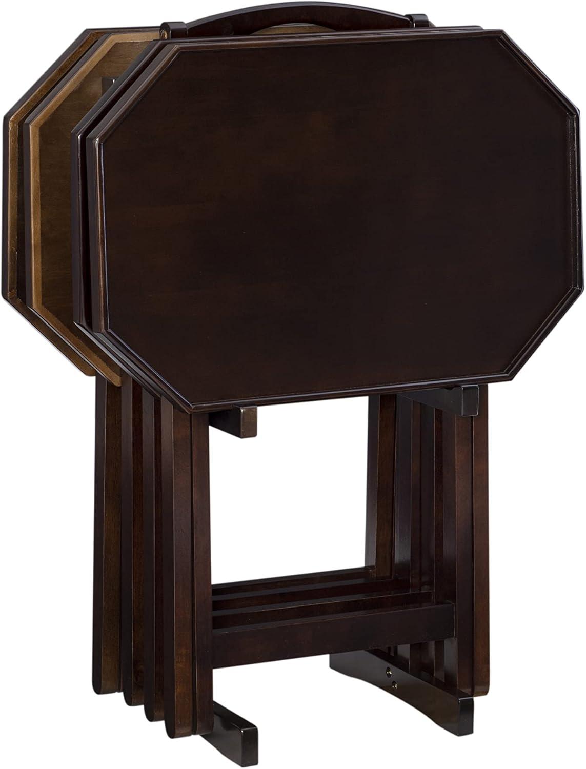 Espresso Finish Octagonal Top 5-Piece Folding Tray Table Set