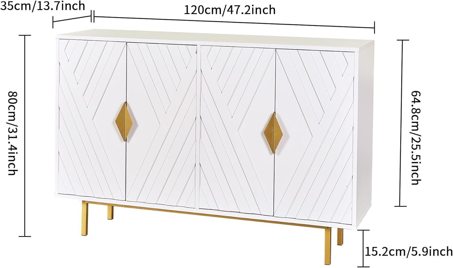 White Geometric 47.2" Modern Sideboard Cabinet with Gold Accents