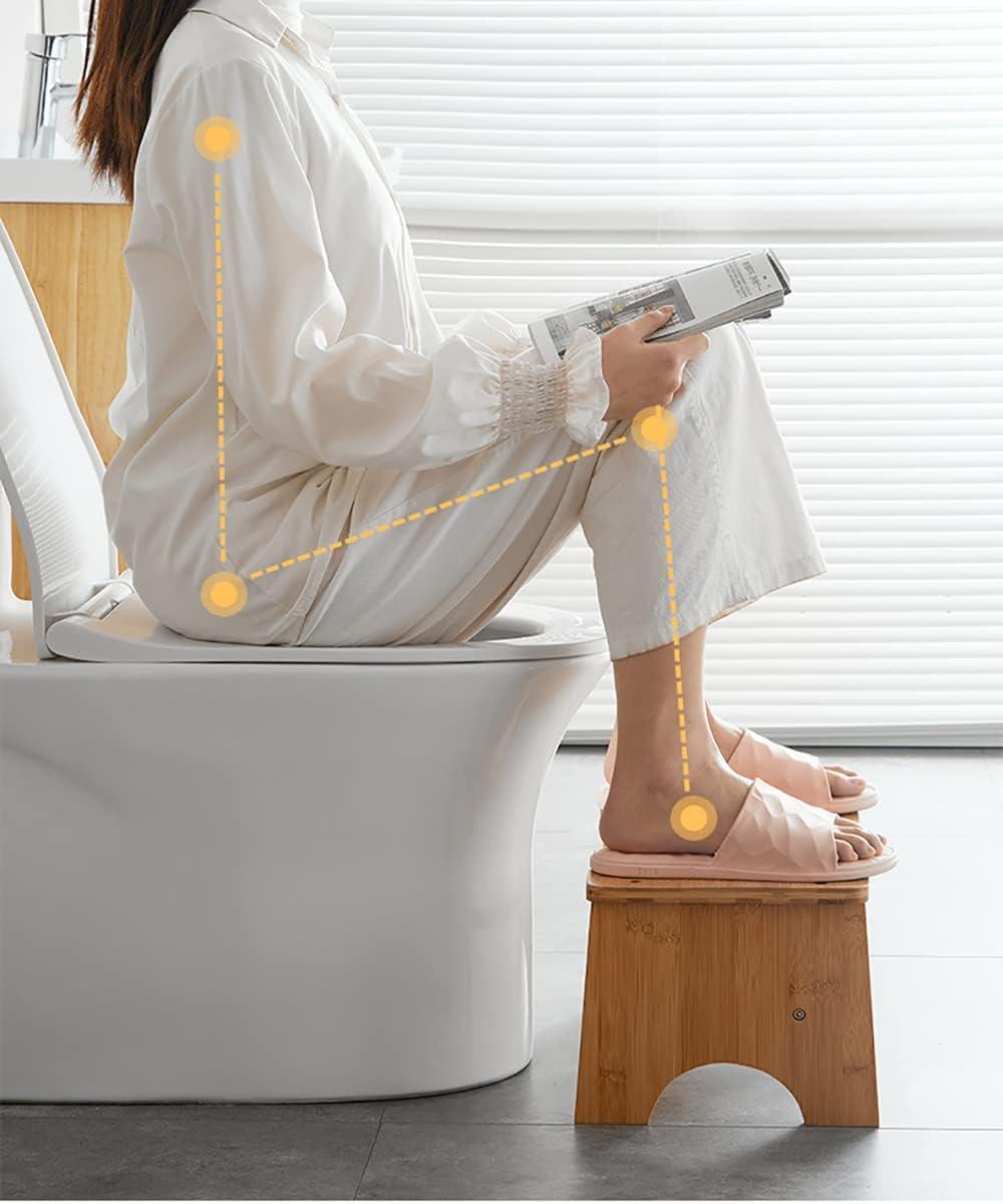 Bamboo Toilet Stool for Adults, 6.5" Toilet Stool Squat Adult Kids, Portable Simple Curve Squat Toilet Potty Stool, Non-Slip Poop Stool for Bathroom, Improve Squatting Posture and Comfort (Wood)