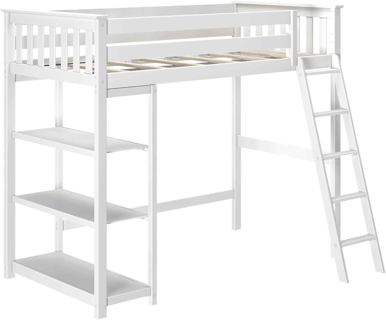 Forbes Twin Pine Loft Bed with Shelves