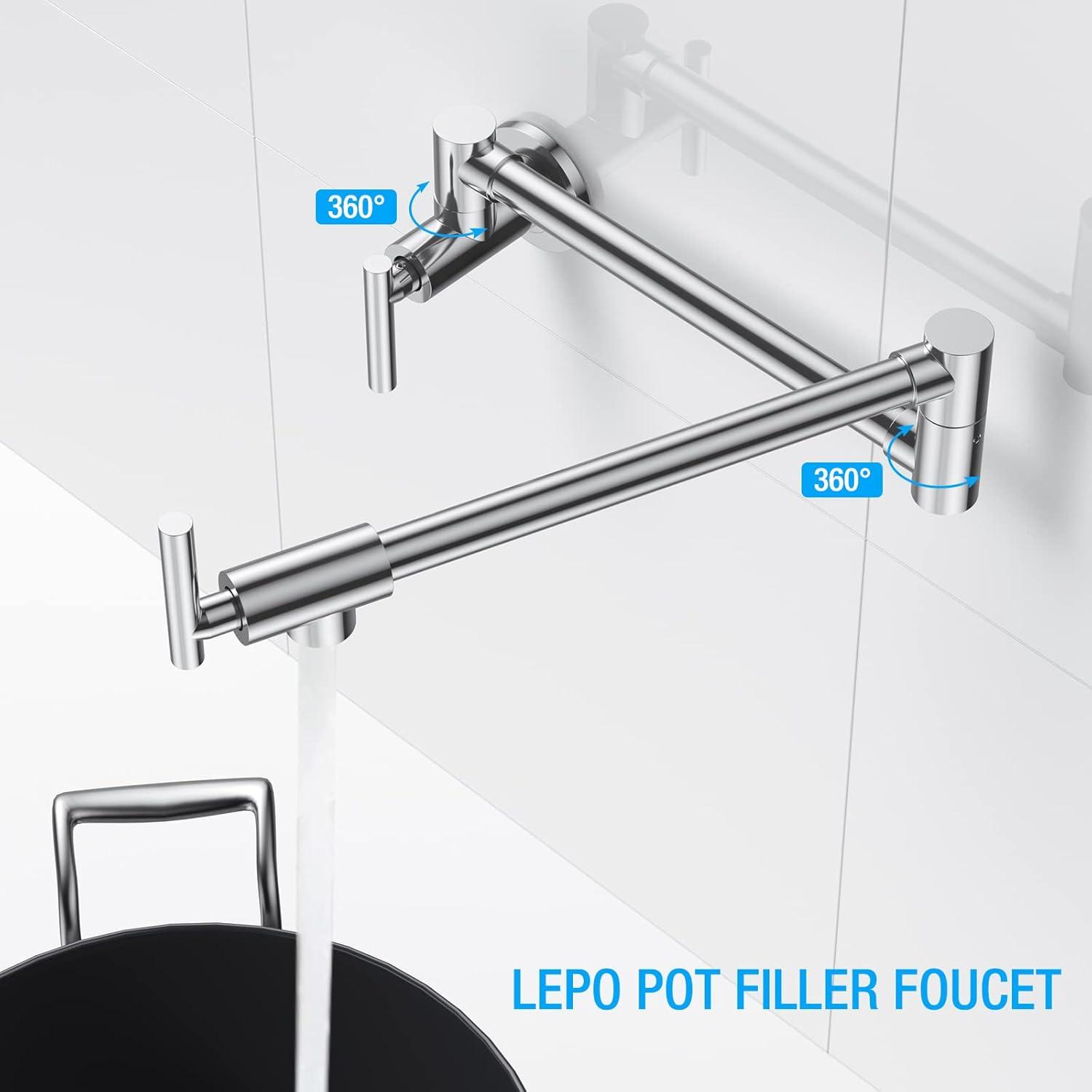 Brushed Nickel Double Handle Wall Mount Pot Filler Faucet