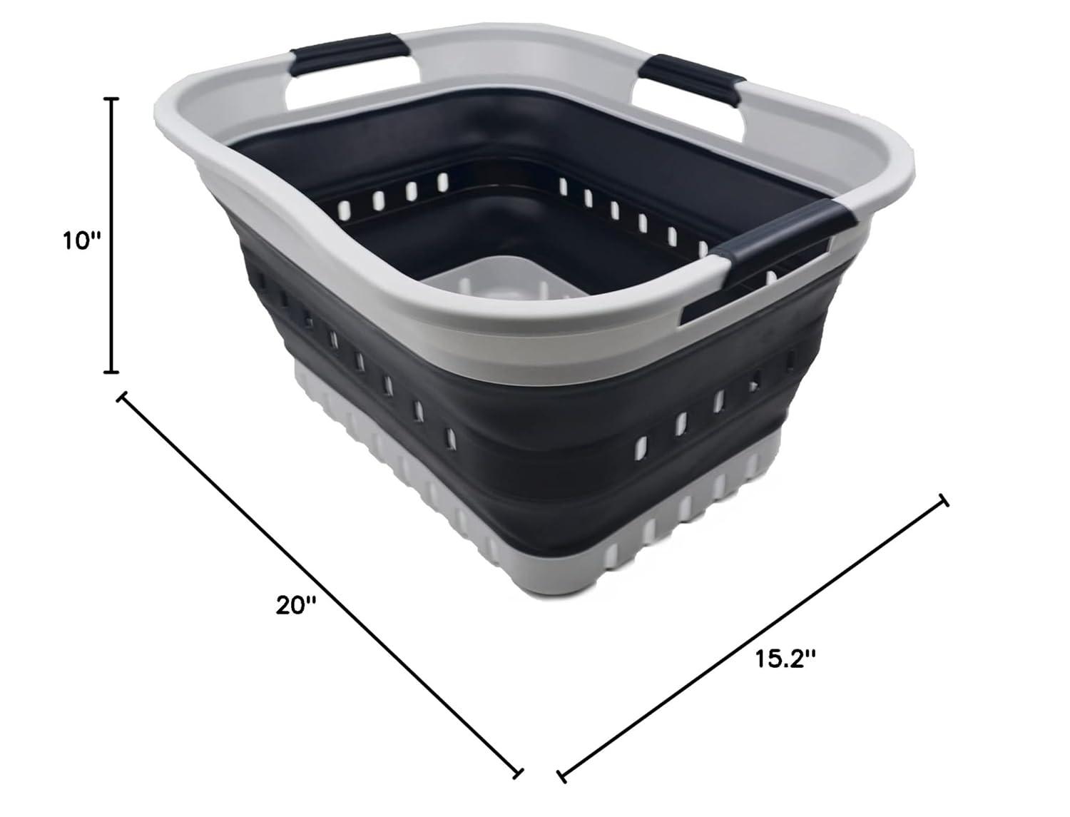 SAMMART 30L (8 gallon) Collapsible 3 Handled Plastic Laundry Basket, Grey/Slate Grey