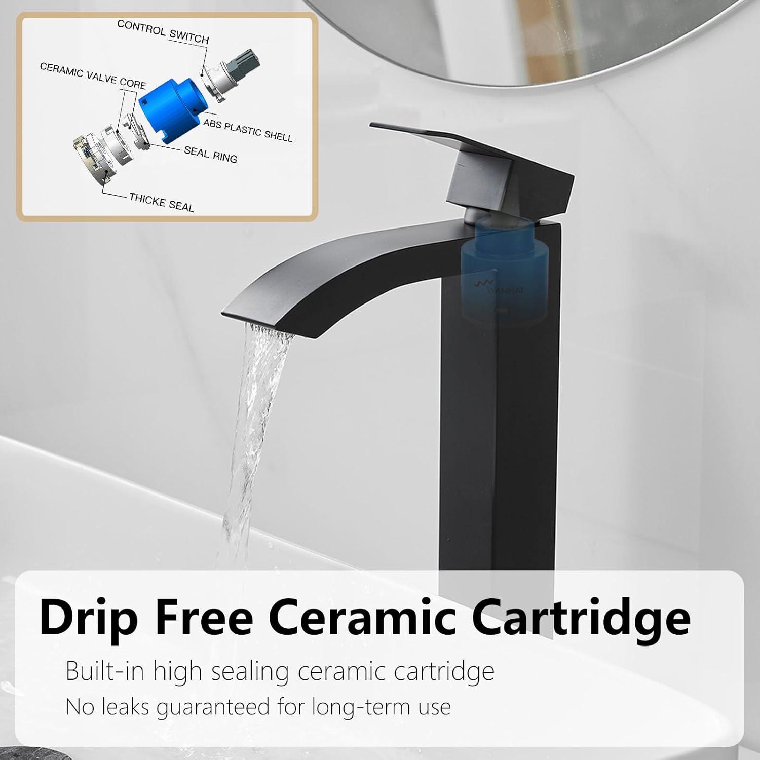 Matte Black Single Handle High Arc Bathroom Faucet with Drain Kit